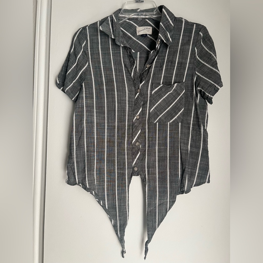 Grey and White Button Down Crop shirt